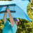 Steel Outdoor Floating Chaise Lounge Chair with Canopy with Stand - Teal-1534134650