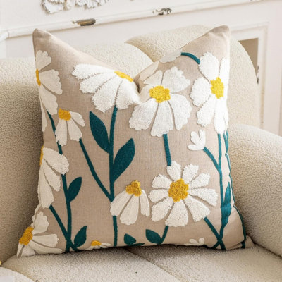 2 pièces Housse de coussin décoratif floral Boho 18 x 18 po Housse de coussin en coton brodé botanique pour canapé-lit