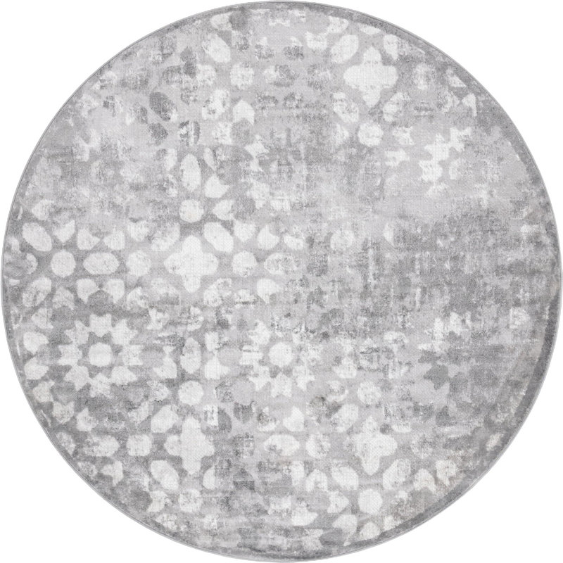 Tapis floral Brandt, Rond 7 pi 1 po, Gris foncé