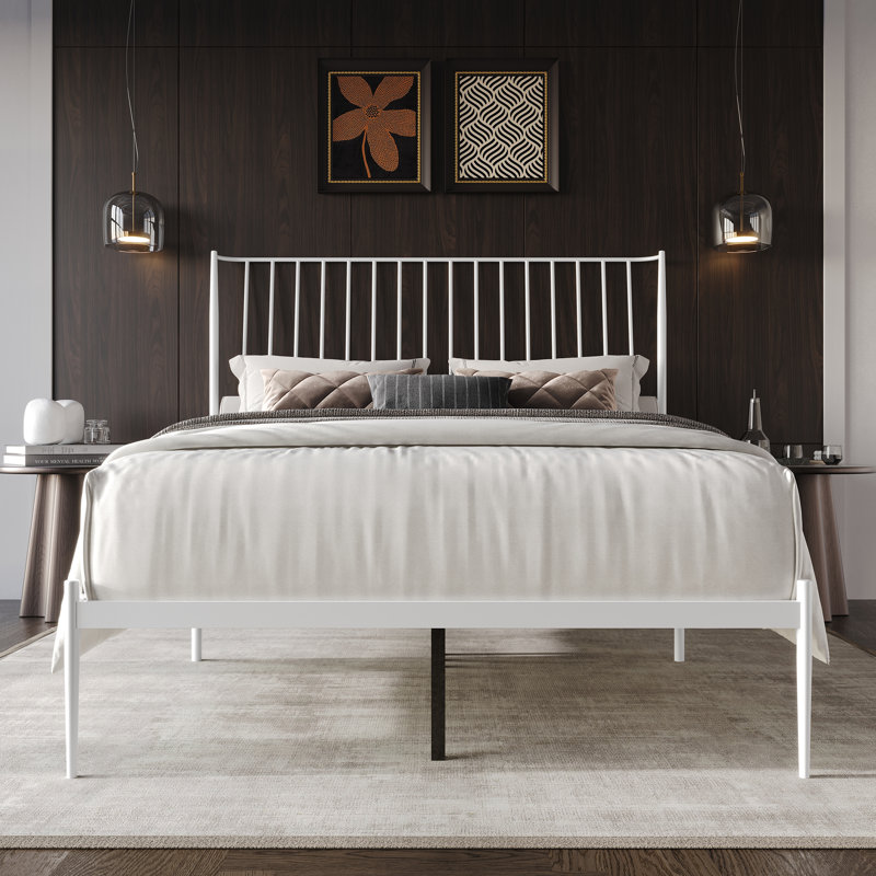 Metal Platform Bed, White, Full