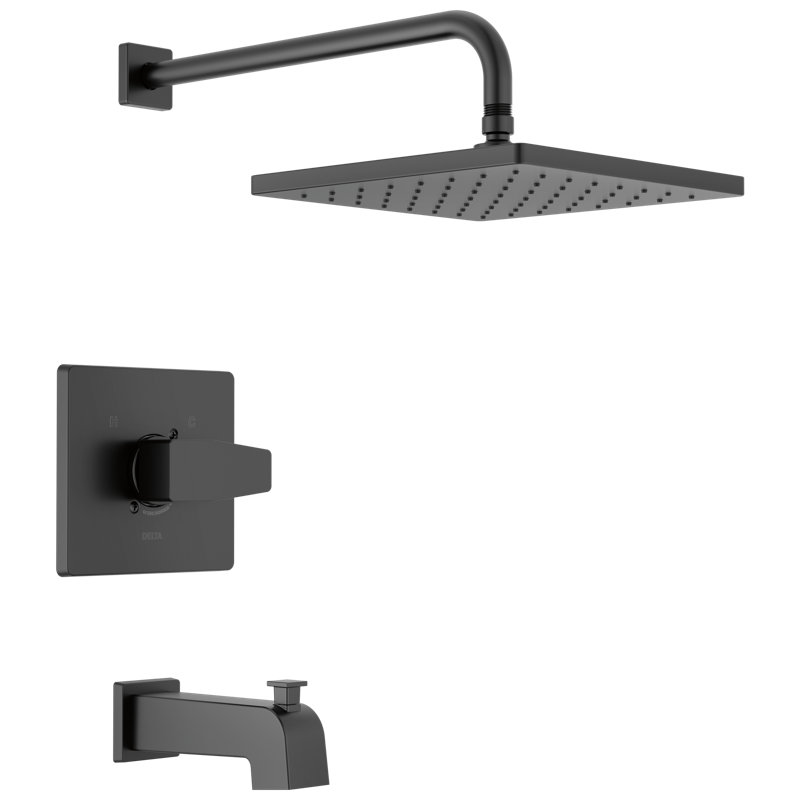 Modern 14 Series Square Rain Bathtub and Shower Faucet Set, Rainfall Matte Black Shower Head and Handle Set, Valve Trim Kit, 10 Inch, Matte Black (Valve Not Included)