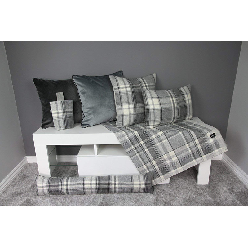 Griggs Plaid Square Cushion, 49 x 49cm, Dark Charcoal Grey