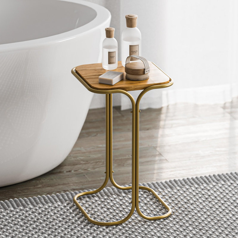 Table basse moderne avec structure en métal, finition dorée et naturelle, 11,8 po x 20,5 po x 11,8 po | 100% bois, poids léger à 3,5 lb | Design élégant et fonctionnel, parfait pour la décoration de salon ou de bureau