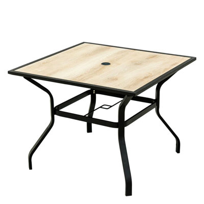 Table de patio carrée en métal avec trou de parasol en beige - et durable pour le jardin, la cour, le porche, le trou de salle à manger extérieur de balcon, moderne