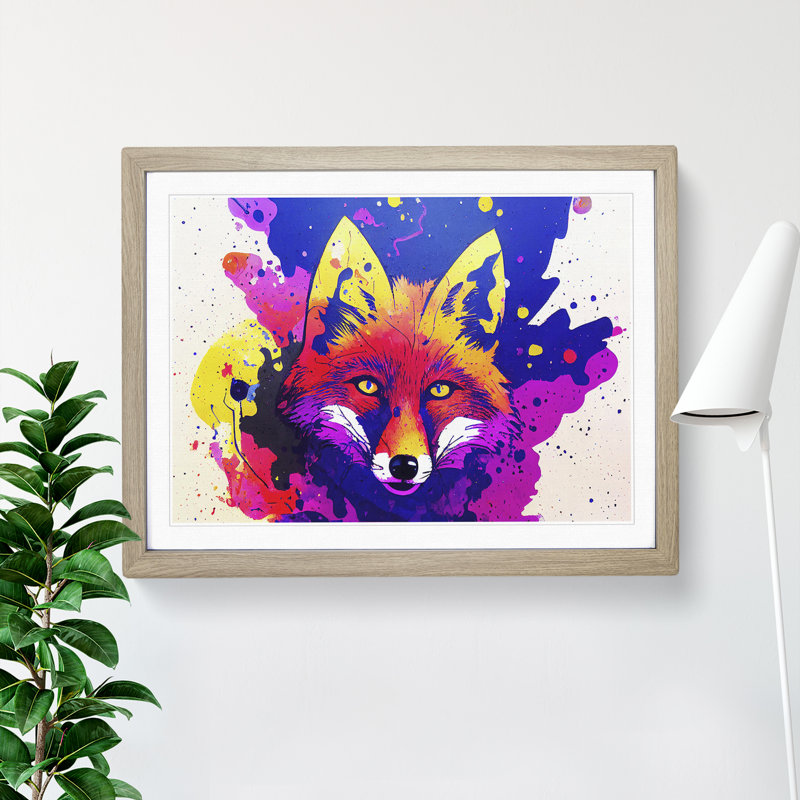 Fox Splash - Single Picture Frame Print, 25cm H x 34cm W x 2cm D, Oak