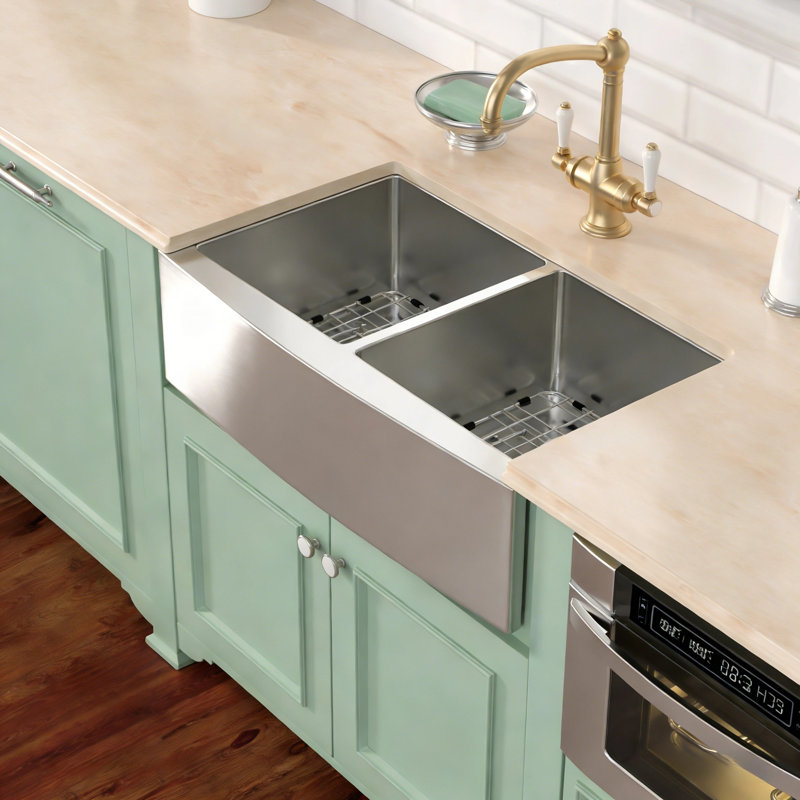Évier de cuisine en acier inoxydable de calibre 16 avec grille inférieure encastrable à double cuve 50/50 L 33 po x l 21 po