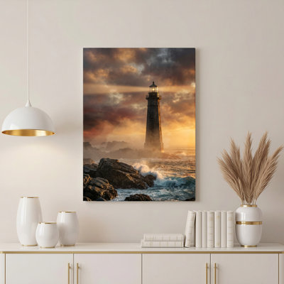 «Gallery Wrap», art mural sur toile pour le salon, la chambre à coucher, le bureau ou le vestibule - décoration murale décorative avec paysage marin phare