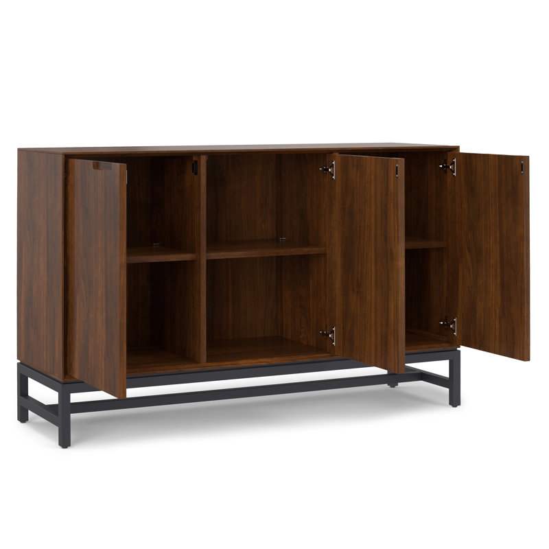 Banting 58"W Solid Wood Mid-Century Modern 3-Door Sideboard Buffet with Adjustable Shelves and Metal Base, Natural Walnut