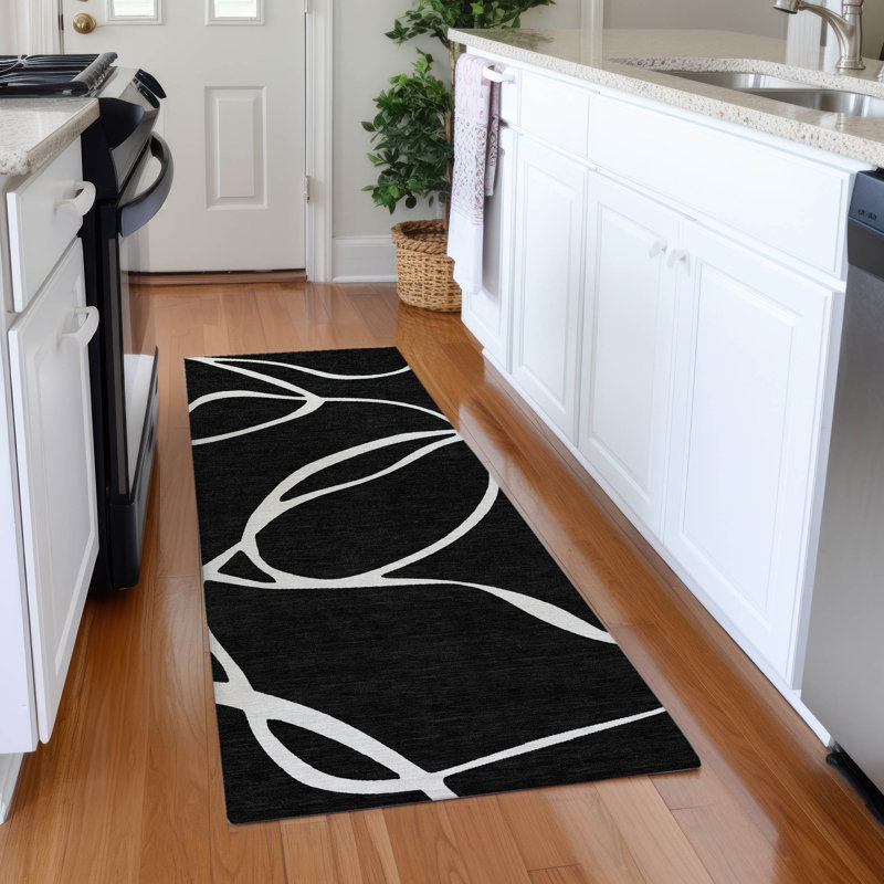 Premium Machine Washable Corum AMF999 Swirls Rug, Runner 2'3" x 7'6"