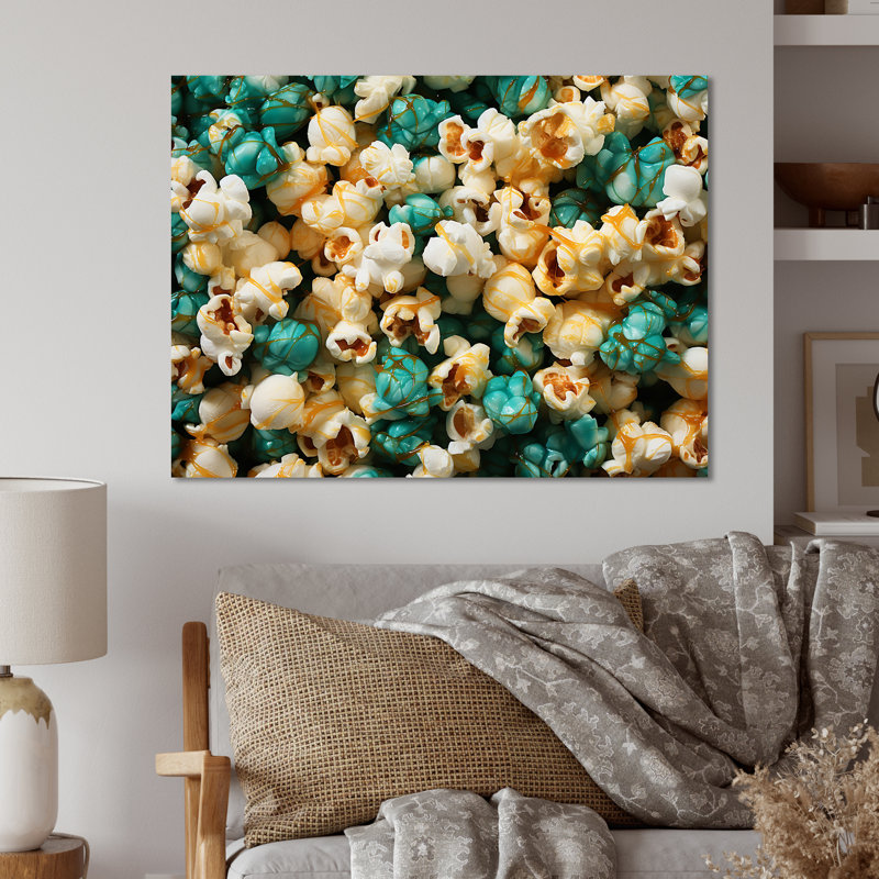Écran jaune et vert argenté Popcorn Elegance - Art mural en métal Popcorn, H 12 po x l 20 po x P 1 po