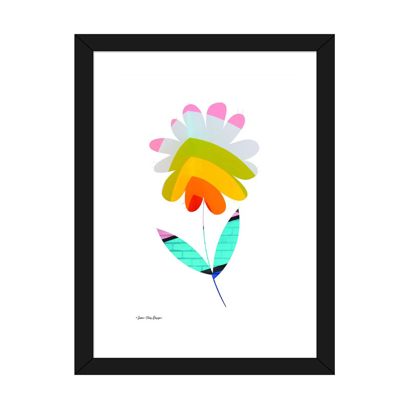 Street Art Flower II - impression d'art graphique, H 24 po x l 16 po x P 1 po, Papier encadré noir, Blanc