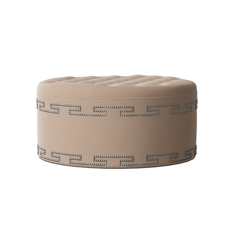 Elle Round Ottoman, Savona Fuchsia, Shiny Nickel