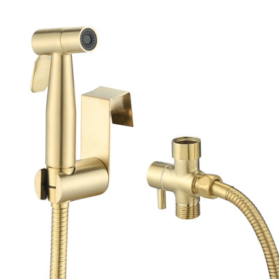 Bidet en métal à main - Finition or brossé pour une hygiène de toilette élégante, jet réglable, nettoyage en profondeur dans une toilette de solution d'hygiène supérieure, amélioré