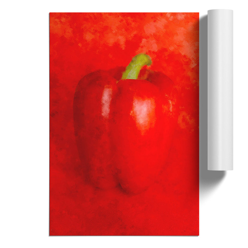 Solo Red Bell Pepper Painting - Frameless Print, 59cm H x 42cm W x 0.1cm D