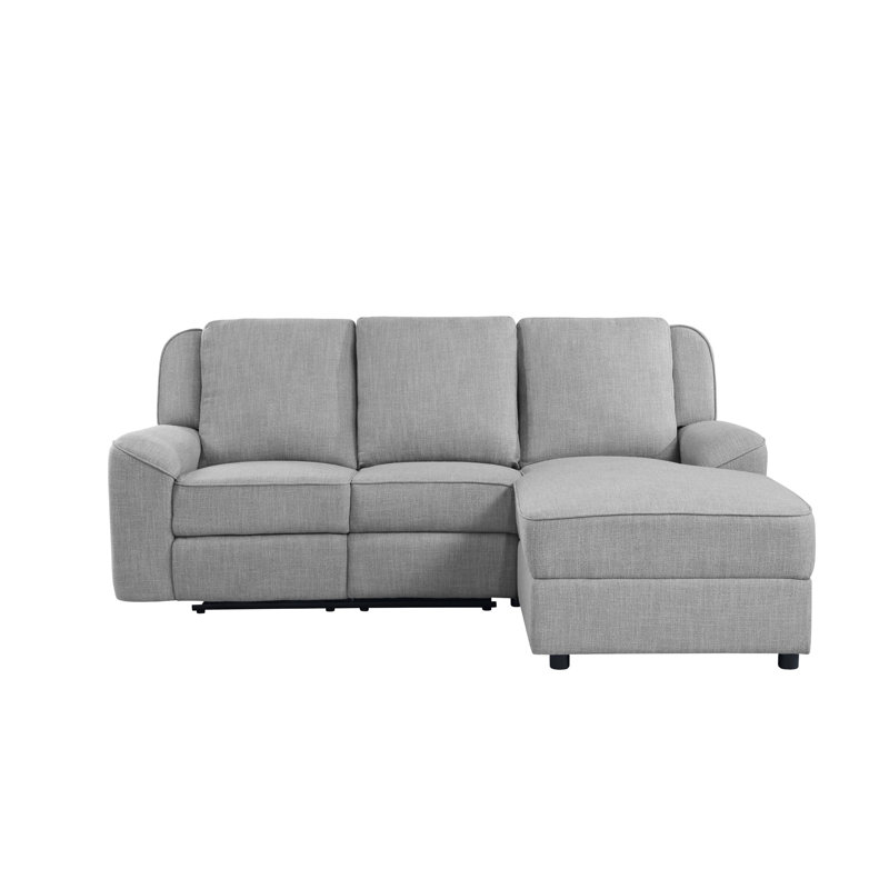 Gray Linen Sectional Sofa With Dropdown Table