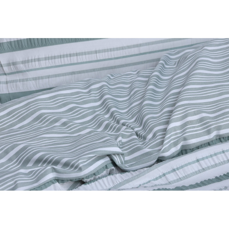 Braylynn Polyester Striped Duvet Cover Set with Pillowcases Included, Single Duvet Cover + 1 Standard Pillowcase, Green