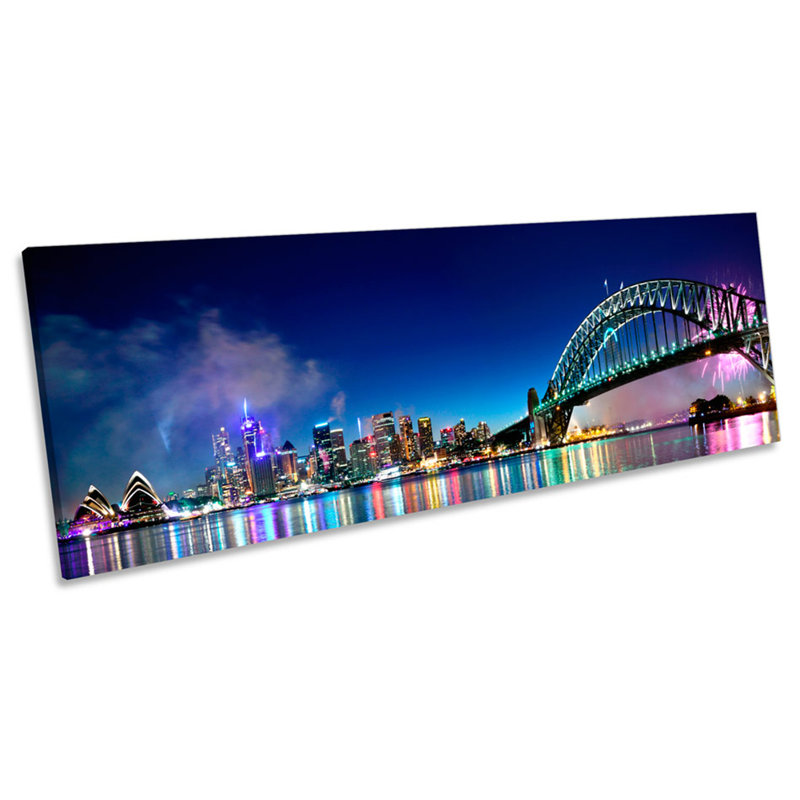 Sydney Skyline Fireworks - Wrapped Canvas Panoramic Art Prints, 30.48cm H x 91.44cm W