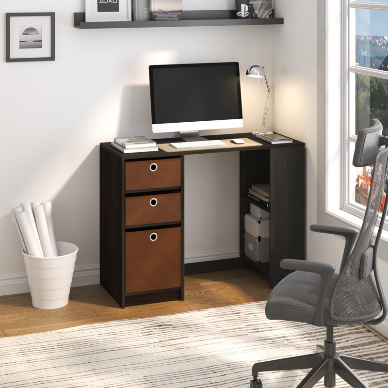 Table d'écriture compacte pour bureau avec bacs de rangement pour petit espace, espresso / brun, Espresso; brun
