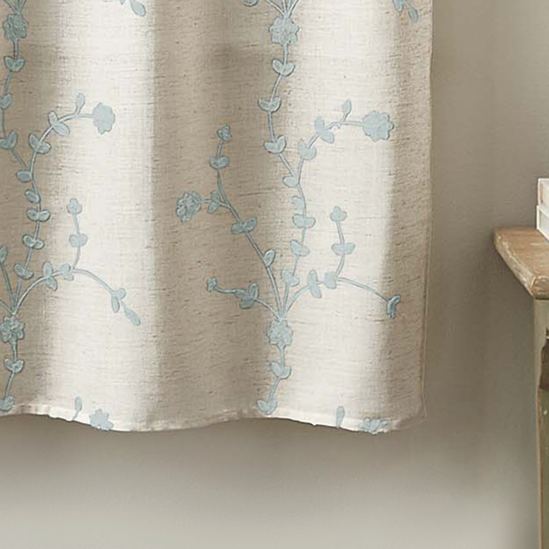 Jamison Floral Tailored Cafe Curtain, Aqua