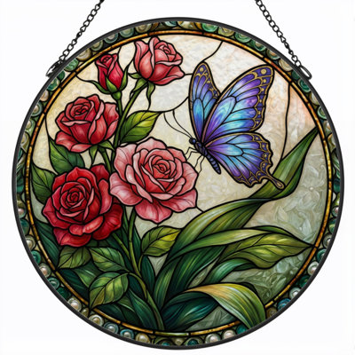 Panneau de vitrail 12 "H Roses Butterfly
