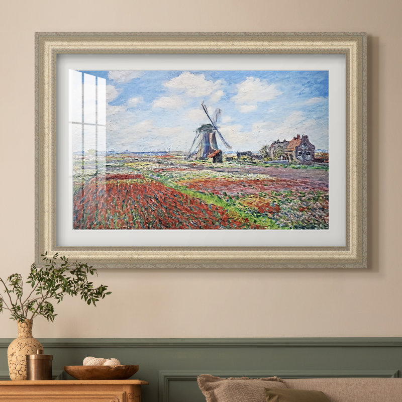 Champs de tulipes avec le moulin de Rijnsburg, 1886 - Claude Monet - Reproduction encadrée sur mesure, Framed Print with Mat