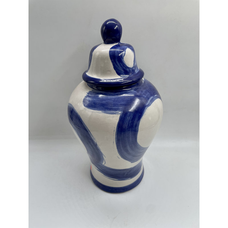 Urne en céramique Boudah, Bleu / blanc, H 15 po x l 8 po x P 8 po