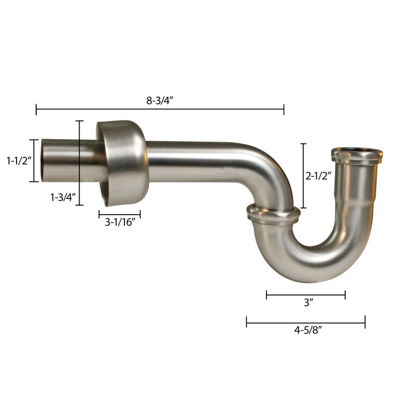 Siphon en P de 1-1 / 2 po de diamètre extérieur 17 avec bride haute, Noir mat