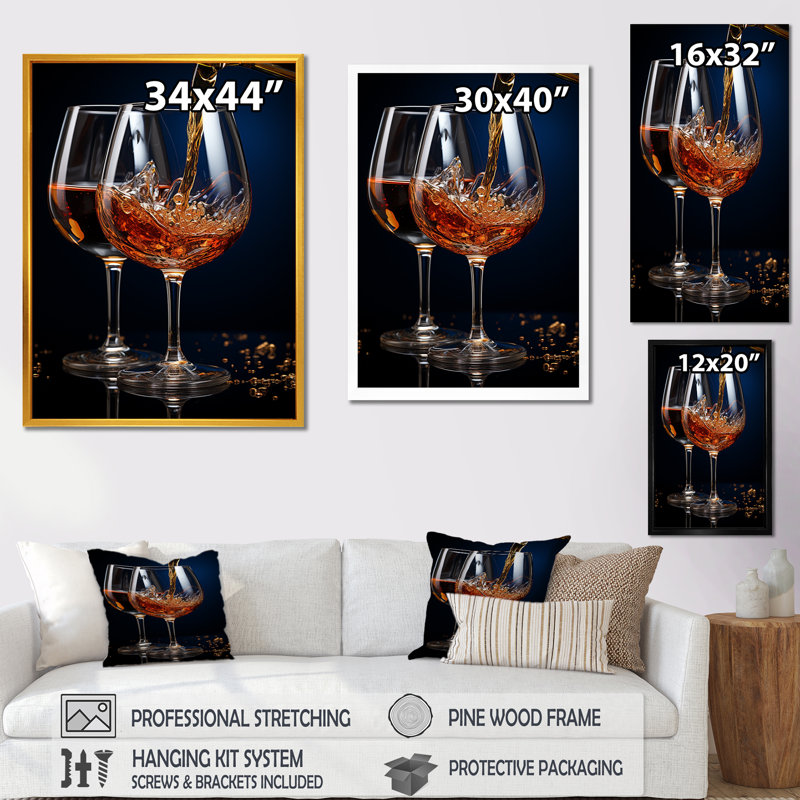 Teinte miel d'un vin doré dégoulinant, Cadre flottant brun, H 32 po x l 16 po x P 1 po