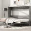 Lit double gris pliable à l'armoire, cadre solide pour la durabilité, matelas à lattes de bois, assemblage facile - et rapide, sans sommier, conception simple qui réduit l'espace, pin