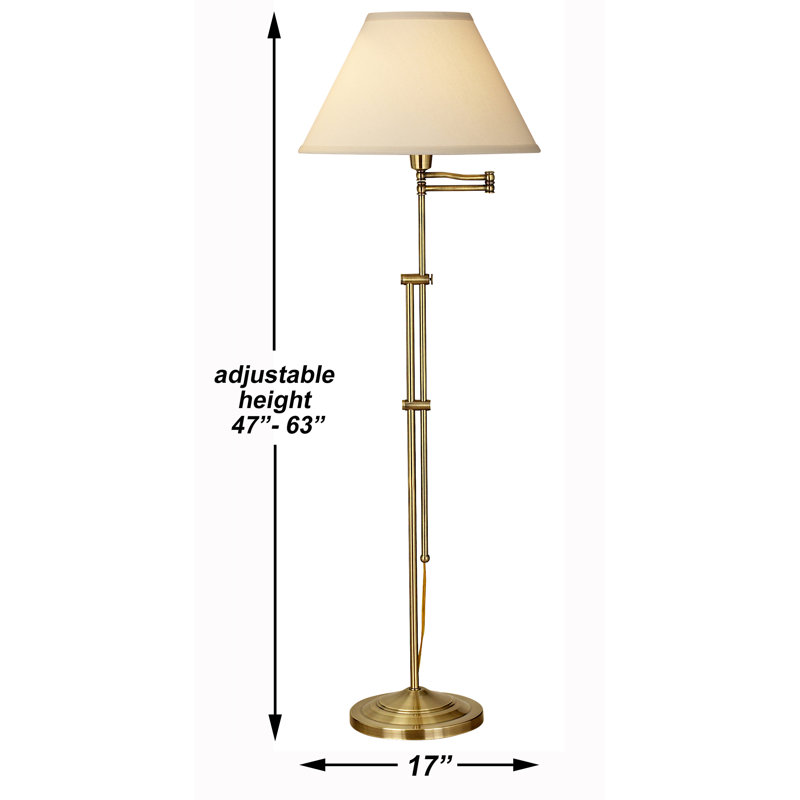 47-63 in. Floor Lamp with Swing Arm, Light Beige, Antique Brass