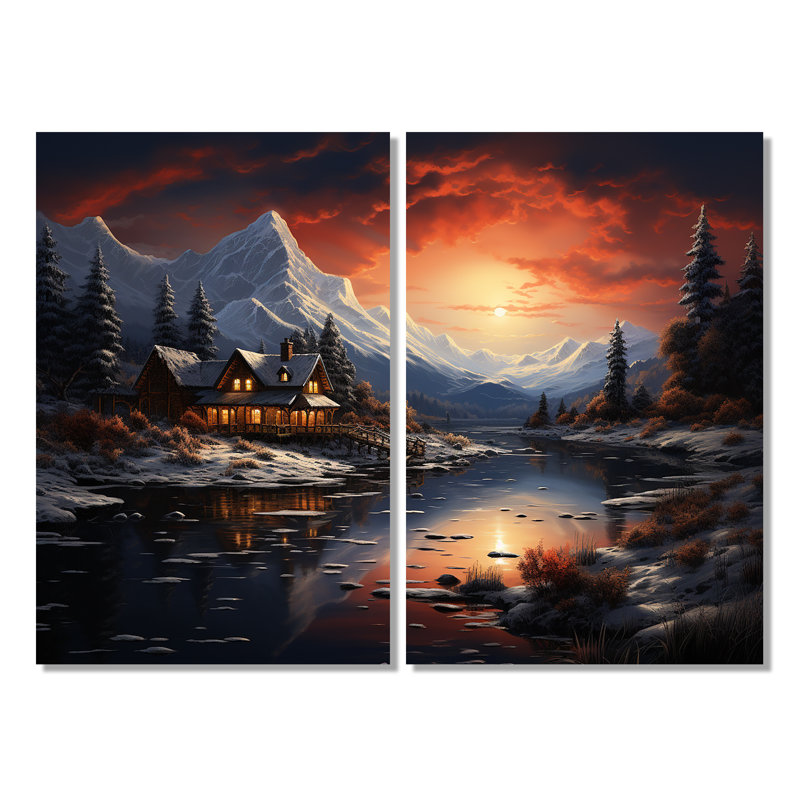 Winter Glow I - art mural traditionnel blanc 2 panneaux, H 36 po x l 48 po, Toile tendue, Ne s’applique pas