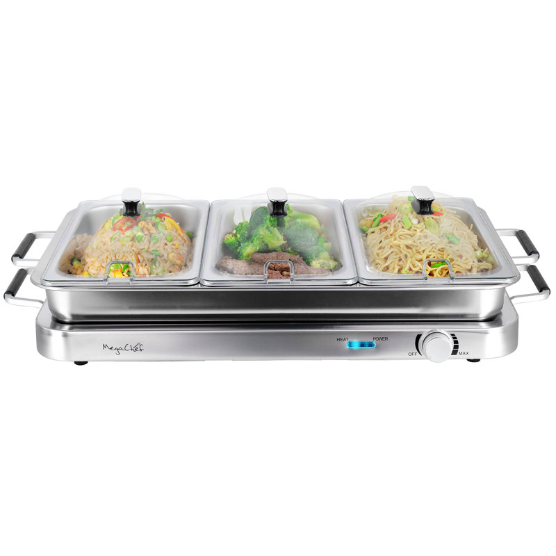 MegaChef 3-in-1 Buffet Server and Warming Tray with Triple 3.7 Quart Trays and 8.5 Quart Baking Pan