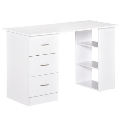 Poste de travail 47 po avec 3 tiroirs et tablette de rangement - blanc