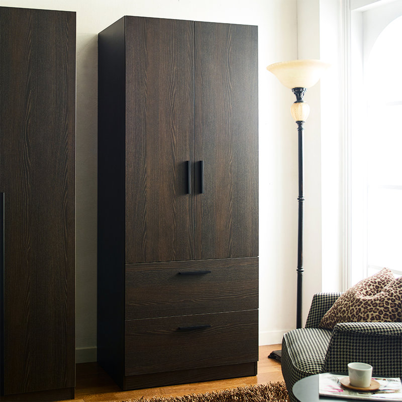 Dark Brown Wood Closet With 2 Doors, Drawers, And Hanging Bars - Soft Closing, Extra Roomy Storage, Water & Heat , Stain Scratch Two-Door Two Drawers By Brook Closing For A Quiet Laundry Room, Deep