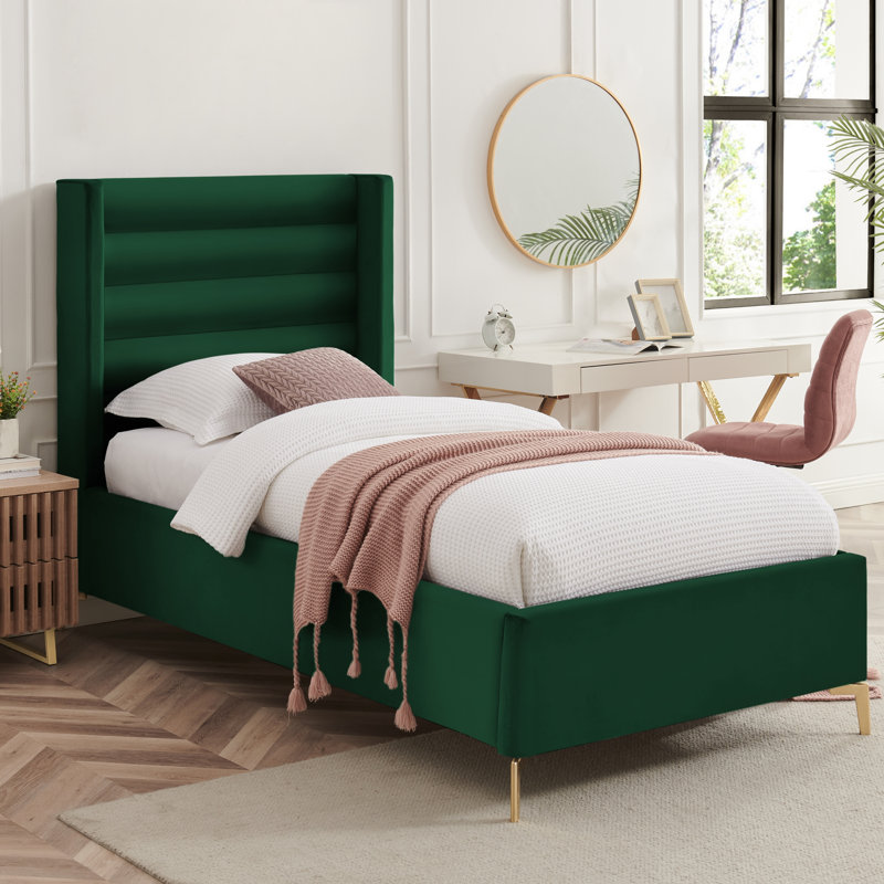 Lomas Upholstered Wingback Bed, Full/Double, Green Velvet