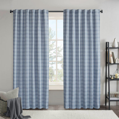 1PC 50x108" Plaid Rod Pocket and Back Tab Curtain Panel with Fleece Lining