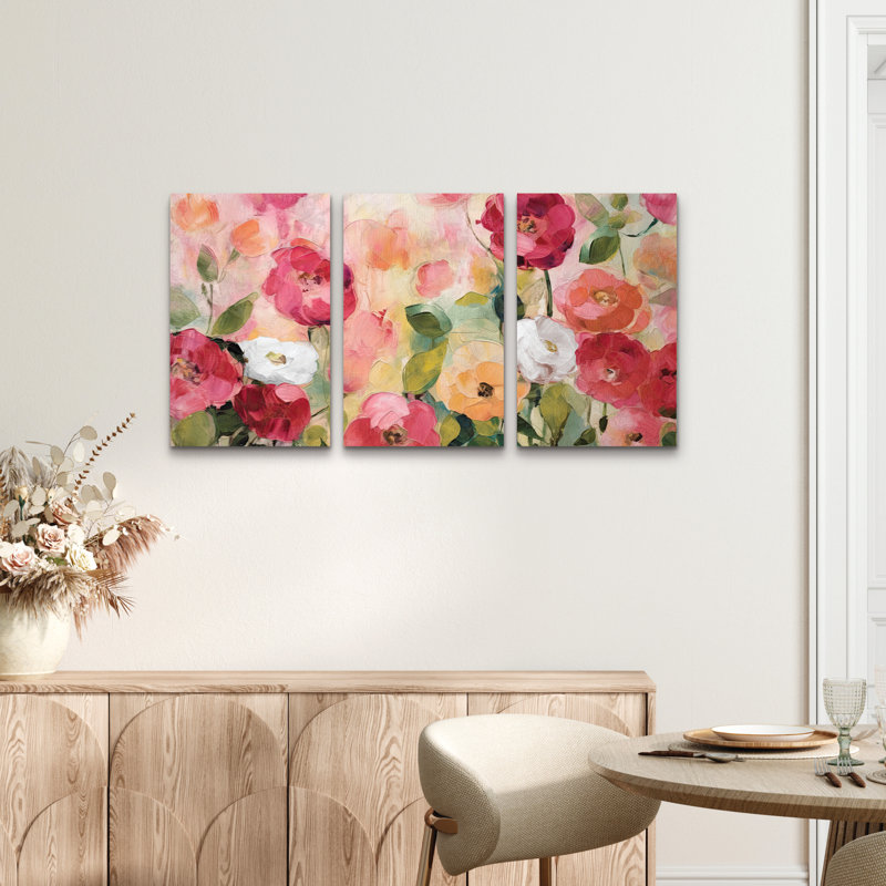 Ensemble de 3 panneaux muraux - Sasha «Pink Extract», art mural sur toile pour le salon, la chambre à coucher ou le bureau 