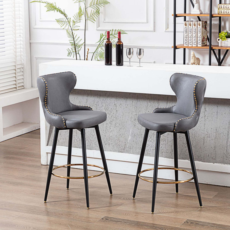 Ensemble 2 pièces de tabourets de bar pivotants à 180 ° avec pieds en métal, Siège d'une hauteur de 28,7 po, Gris foncé