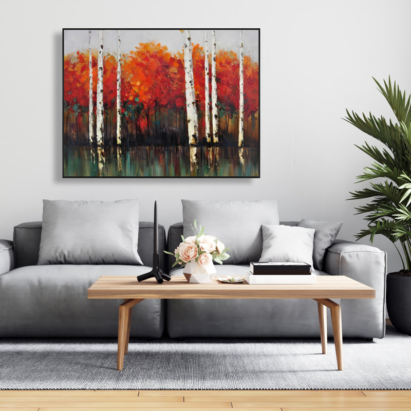 Birches by Fall - Framed Canvas Office Tree Decor for Home