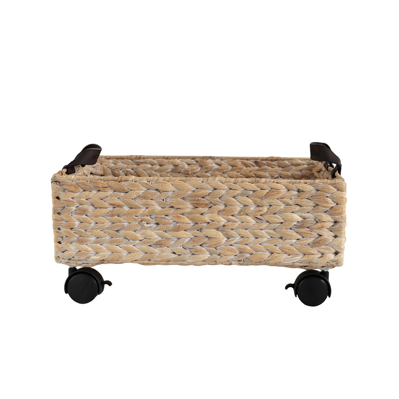 Adaline 18.11" Classic Farmhouse Handwoven Hyacinth Rectangular Underbed Storage Bin with Wheels and Handles, White Wash
