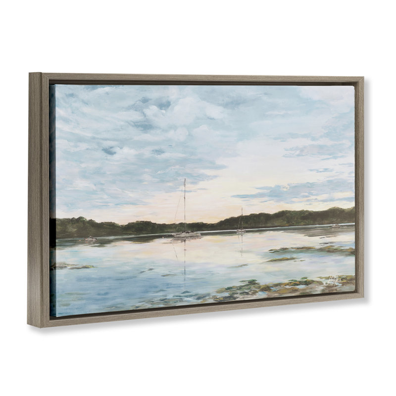 Toile flottante encadrée «Quiet Day on Lake» par Julie DeRice, Cadre flottant orme Montalcino, H 17 po x l 25 po