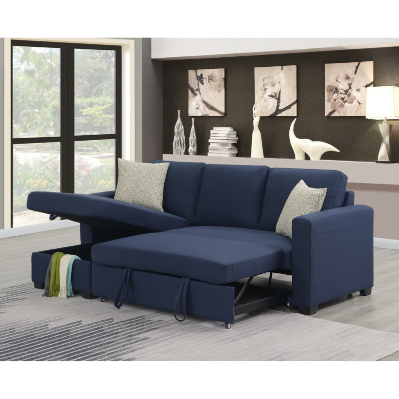 Hendrick Upholstered L-Shaped Sectional Reversible, Navy