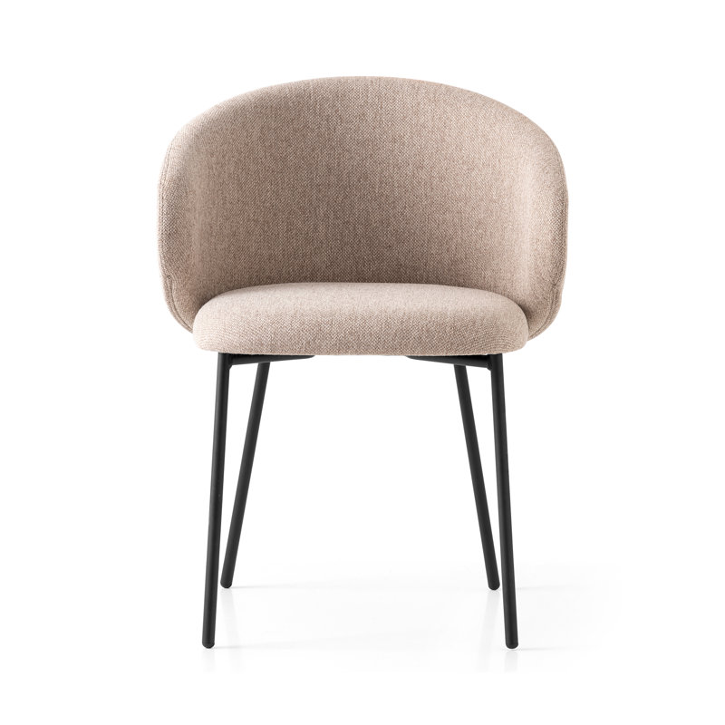 Fauteuil rembourré avec structure en métal Tuka, Taupe, Noir mat