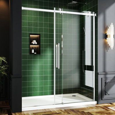 60" W x 72" H Sliding Shower Door Tempered Glass 5/16" with Explosion-Proof Film
