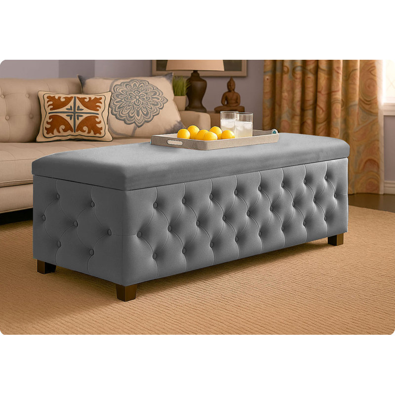 Empire Wide Chesterfield Rectangle Solid Color Standard Ottoman Storage Bench, Plush Velvet Upholstered Coffee Table with Legs