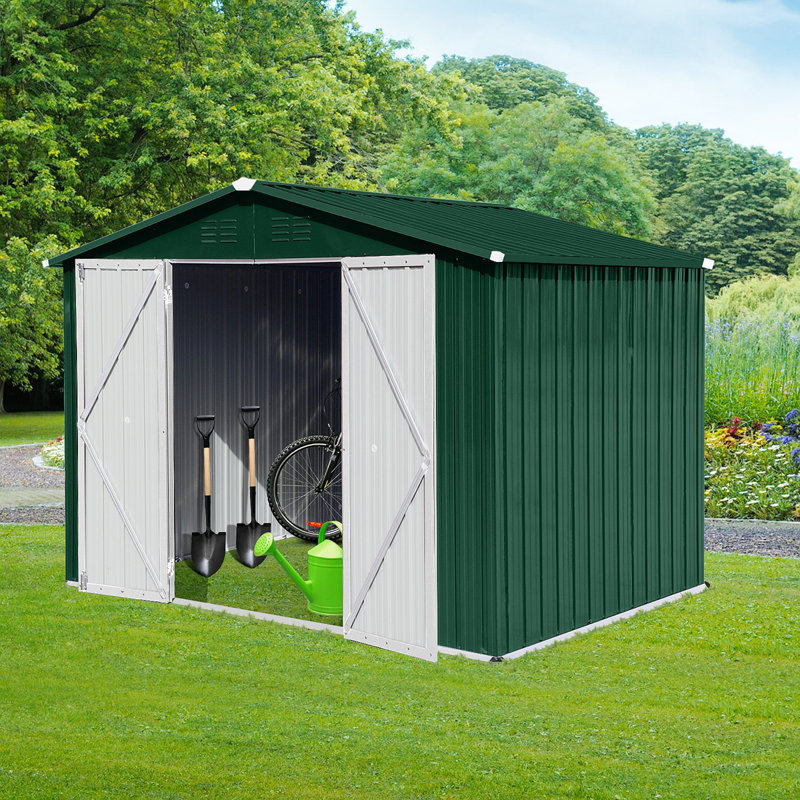 Metal Garden Sheds 8Ftx6ft Outdoor Storage Sheds, 75.6" H x 102" W x 74.4" D, Green