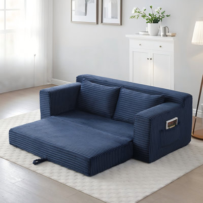 2 In 1 Convertible Sleeper Sofa Bed With 2 Pillows And Side Pockets,73" Modern Corduroy Pull Out Couch Bed For Apartment Office Bedroom Living Room