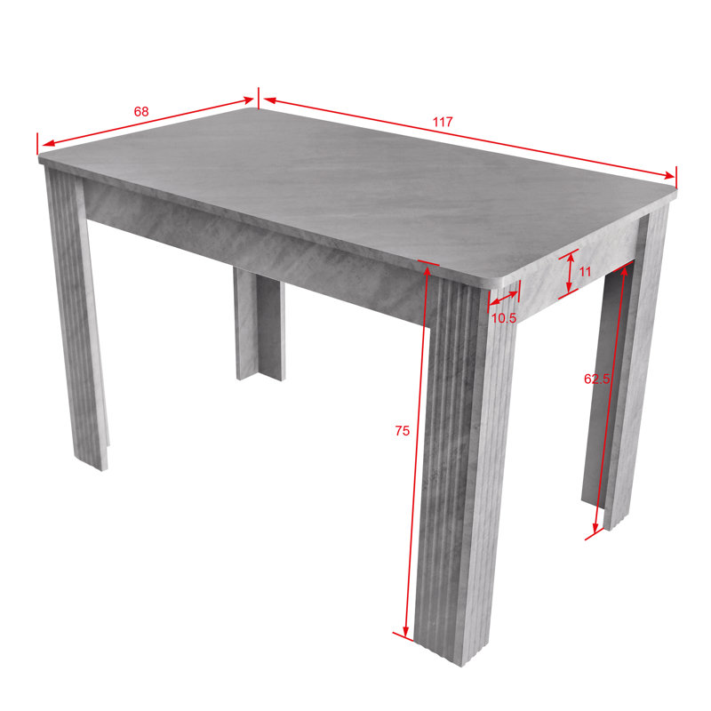 Dining Table Rectangular With 4 Legs, Gray