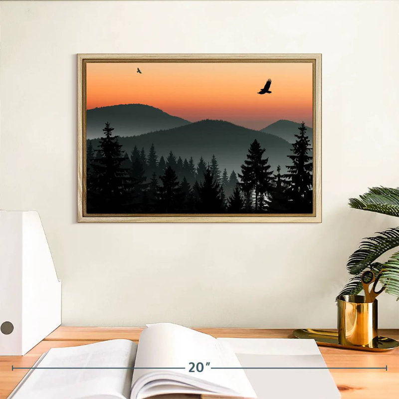 Misty Mountain Eagles, Cadre flottant en bois naturel, 13 po x 9 po