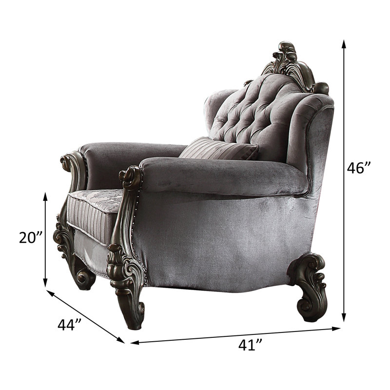 Fauteuil Versailles en velours capitonné de 44 po de large ivoire et blanc os Versailles, Velours gris velours